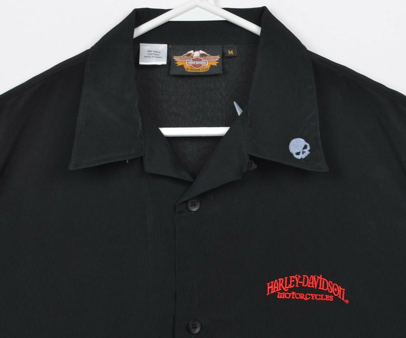 Harley-Davidson Men's Medium Skull Chrome Black Biker Motorcycle Camp Shirt