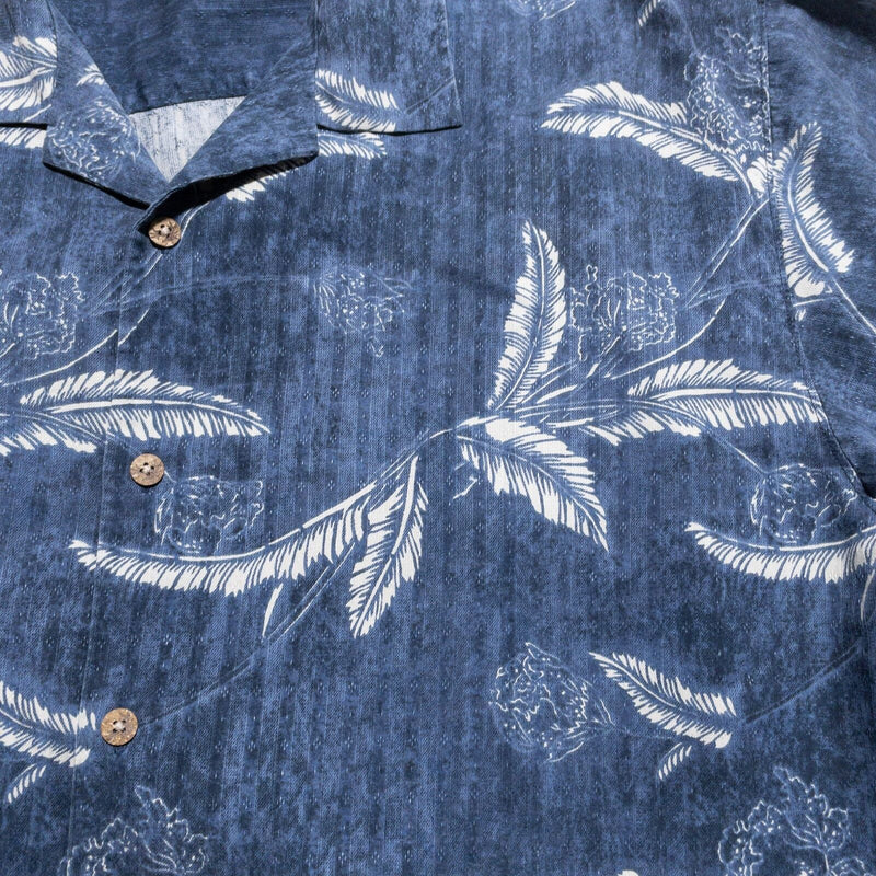 Tommy Bahama Silk Wool Shirt Men's XL Hawaiian Aloha Camp Blue Floral Plam
