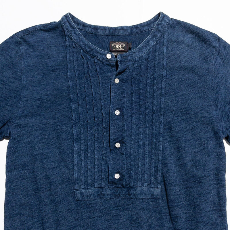 RRL Ralph Lauren Shirt Women's 2 Henley Indigo Blue Double RL Long Sleeve Ruffle