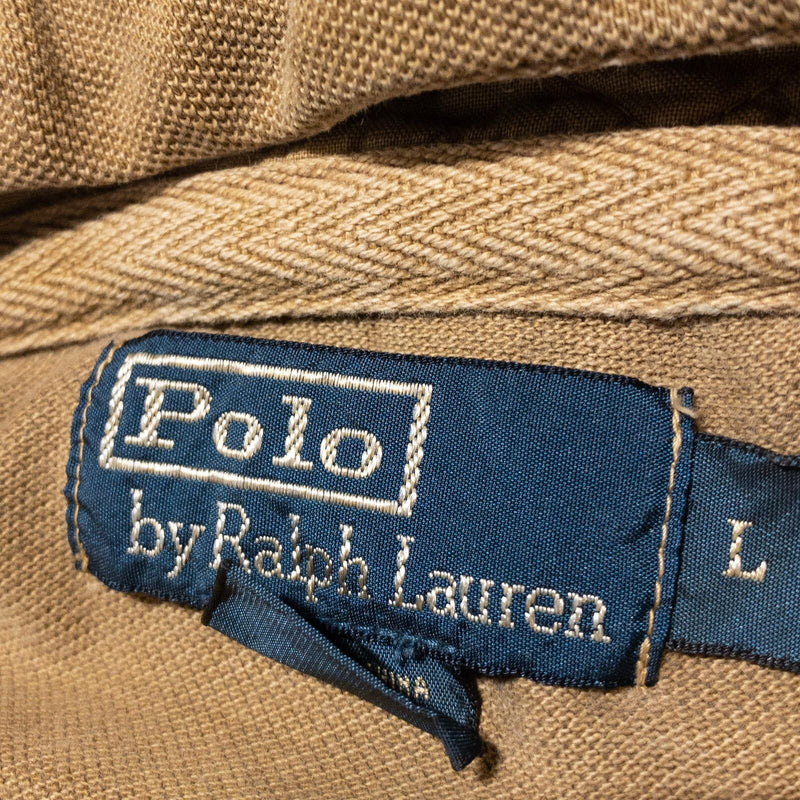 Polo Ralph Lauren Hoodie Men's Large Full Zip Sweatshirt Tan Brown Elbow Pads