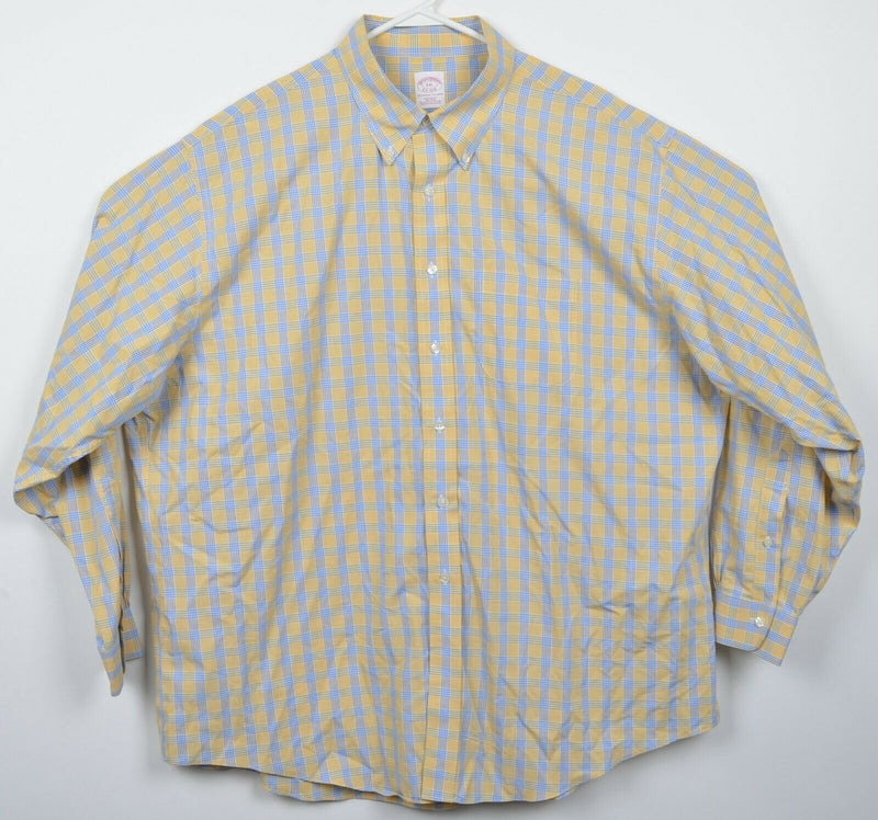 Brooks Brothers Men's 2XL Regular Fit Non-Iron Yellow Blue Button-Down Shirt