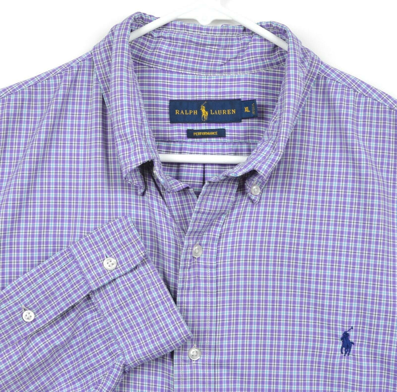 Polo Ralph Lauren Performance Men's Sz XL Polyester Elastane Purple Plaid Shirt