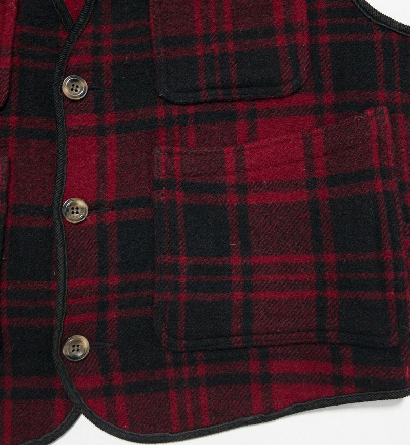 Vintage 80s Woolrich Men's Large Red Plaid Knit Wool Blend 3-Button Sweater Vest