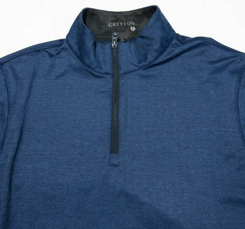 Greyson Golf 1/4 Zip Pullover Jacket Large Men Wicking Blue Chevron Long Sleeve