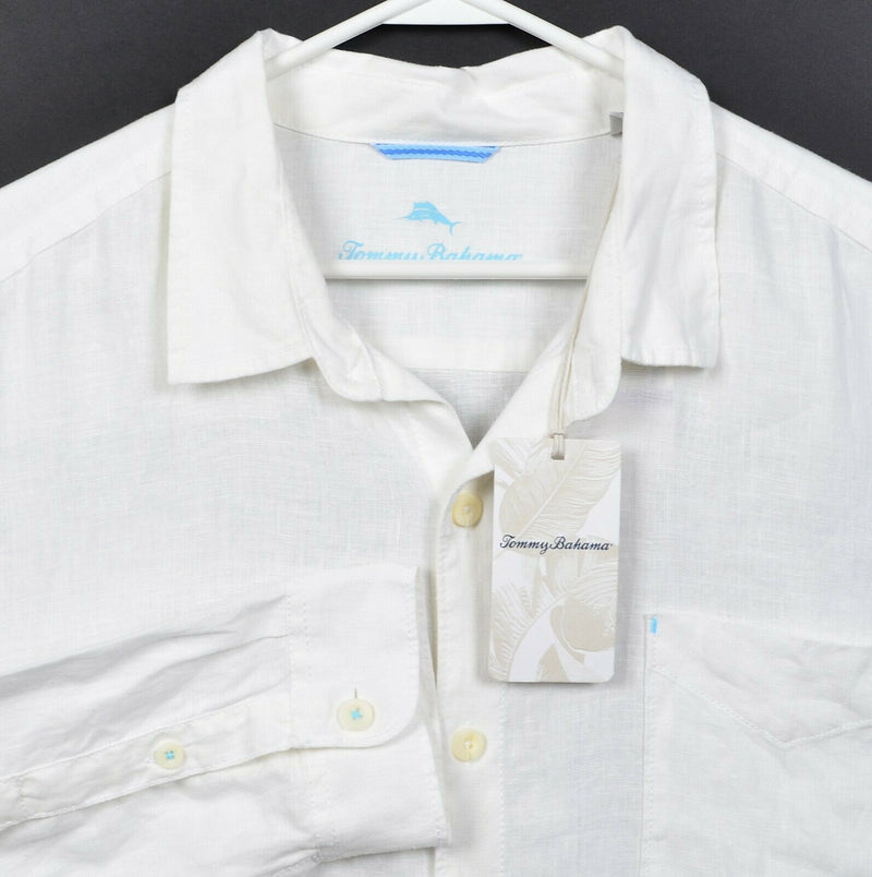 Tommy Bahama Men's 2XL 100% Linen Solid White Resort Boho Button-Front Shirt