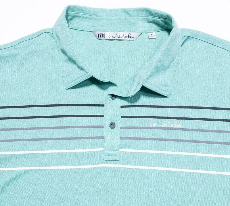 Travis Mathew Golf Polo XL Men's Shirt Mint Green Chest Stripe Polyester Wicking