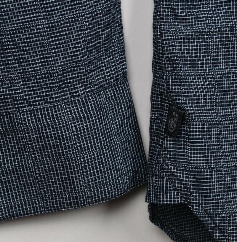 John Varvatos USA Men's 2XL Blue/Gray Micro-Check Plaid Designer Button Shirt