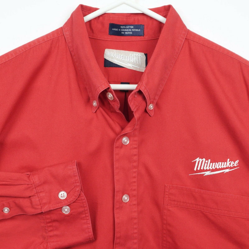 Milwaukee Tools Men's XL Solid Red Embroidered Logo Work Button-Down Shirt