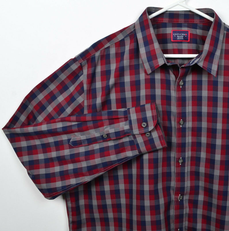 UNTUCKit Men's 2XL Wrinkle Free Red Blue Gray Check Button-Front Shirt