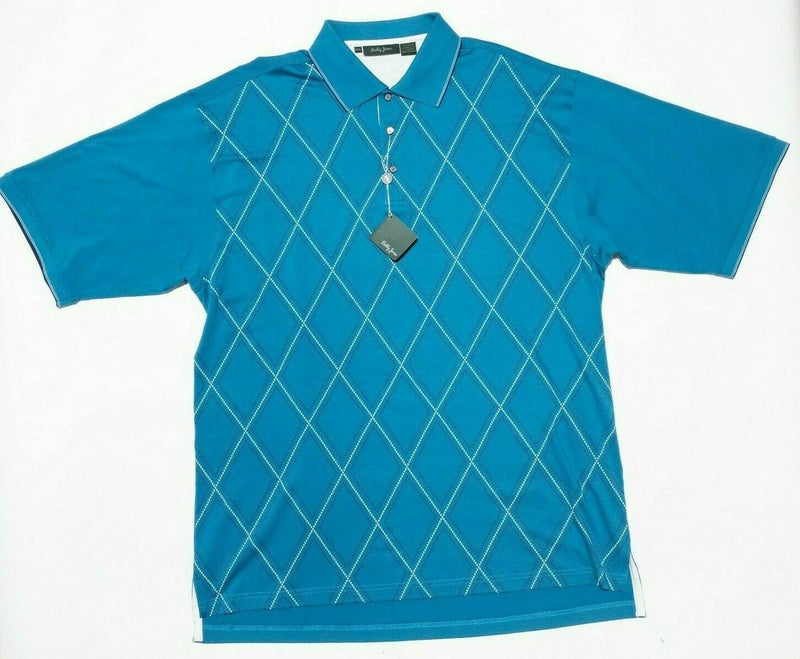 Bobby Jones Polo Shirt 2XL Men's Blue Argyle Diamond Cotton Blend Short Sleeve
