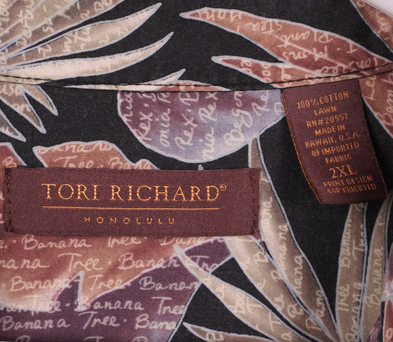 Tori Richard Men's 2XL Brown Floral Leaf Print Cotton Lawn Hawaiian Aloha Shirt
