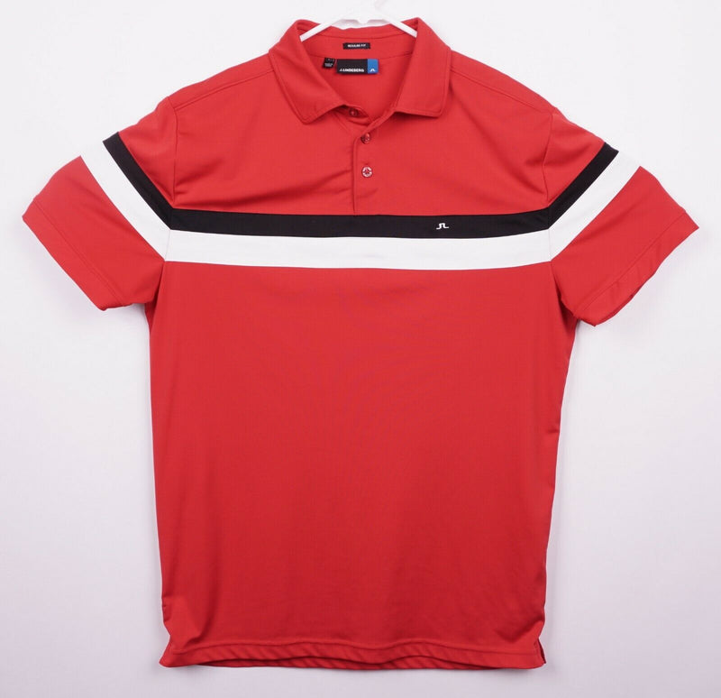 J. Lindeberg Men's Sz Large Regular Fit Red Striped Joakim Golf Polo Shirt