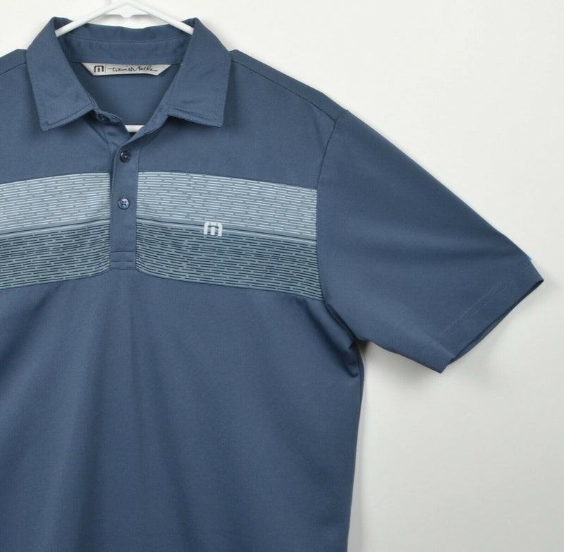 Travis Mathew Men's Small Blue Gray Stripe Polyester Performance Golf Polo Shirt