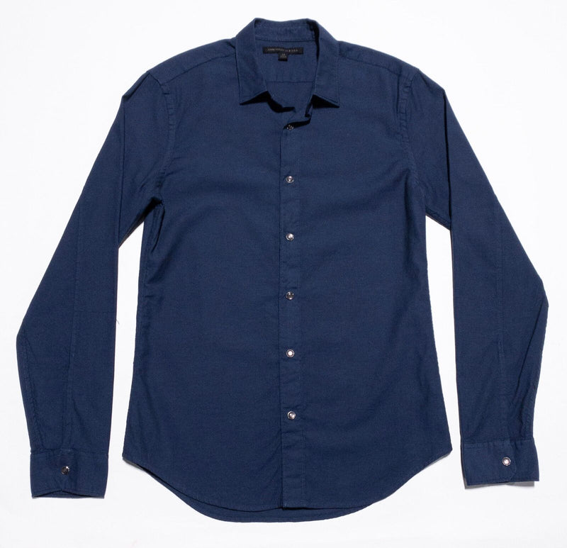 John Varvatos Pearl Snap Shirt Men's XS Solid Navy Blue Rockabilly Designer