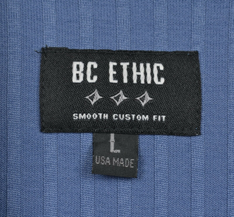 BC Ethic Men's Sz Large Smooth Custom Fit Blue Polyester Disco Club Camp Shirt
