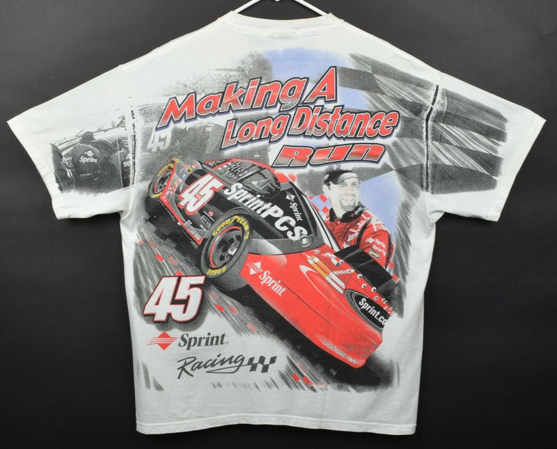 Vtg 90s Kyle Petty Men's Sz XL All-Over Print NASCAR Dailed In Sprint T-Shirt