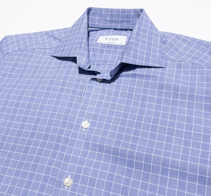 Eton Dress Shirt Mens 15.5/39 Contemporary Blue Graph Check Business Long Sleeve