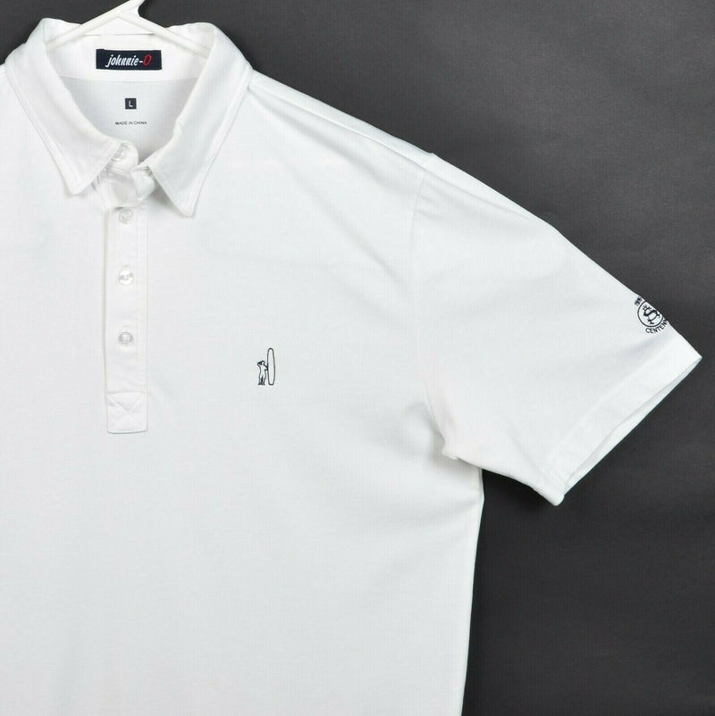 Johnnie-O Men's Large Solid White Surfer Logo Cotton Poly Blend Golf Polo Shirt