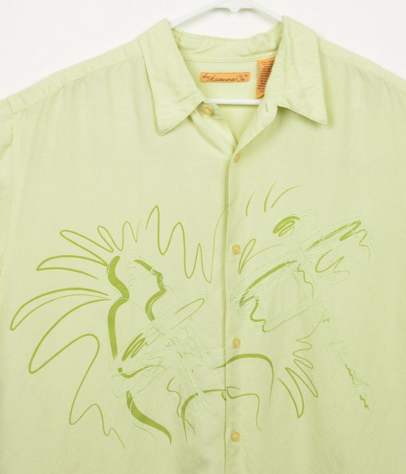 The Havanera Co. Men's Sz 2XL Embroidered Jazz Linen Rayon Blend Green Shirt