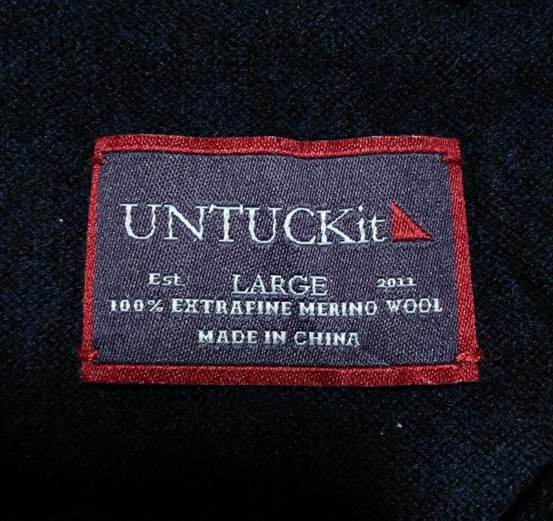 UNTUCKit Men's Large 100% Merino Wool Solid Navy Blue 1/4 Zip Pullover Sweater