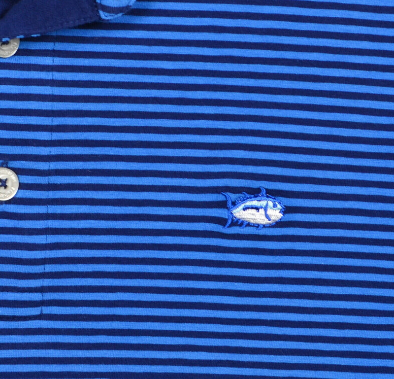 Southern Tide Men's Medium Classic Fit Blue Striped Skipjack Preppy Polo Shirt
