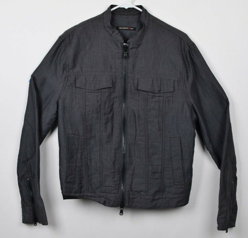 John Varvatos USA Men's Sz Small Linen Blend Gray Full Zip Moto Style Jacket