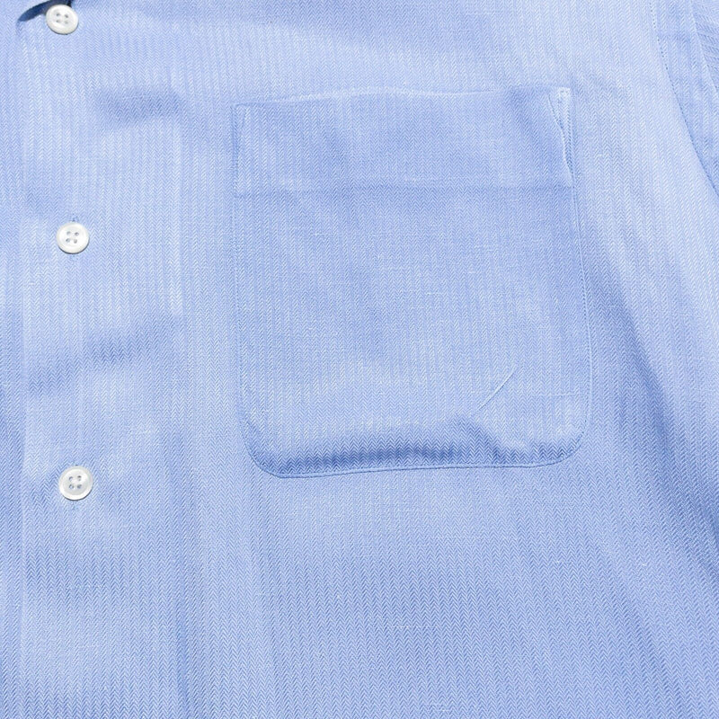 Polo Ralph Lauren Caldwell Shirt Men's Large Silk Linen Blend Loop Collar Blue