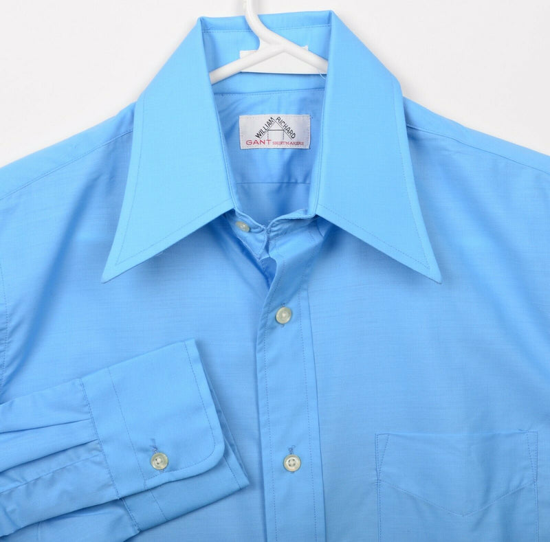 Vintage 70s GANT Men's 14.5-33 Solid Blue Durable Press Barrymore Collar Shirt