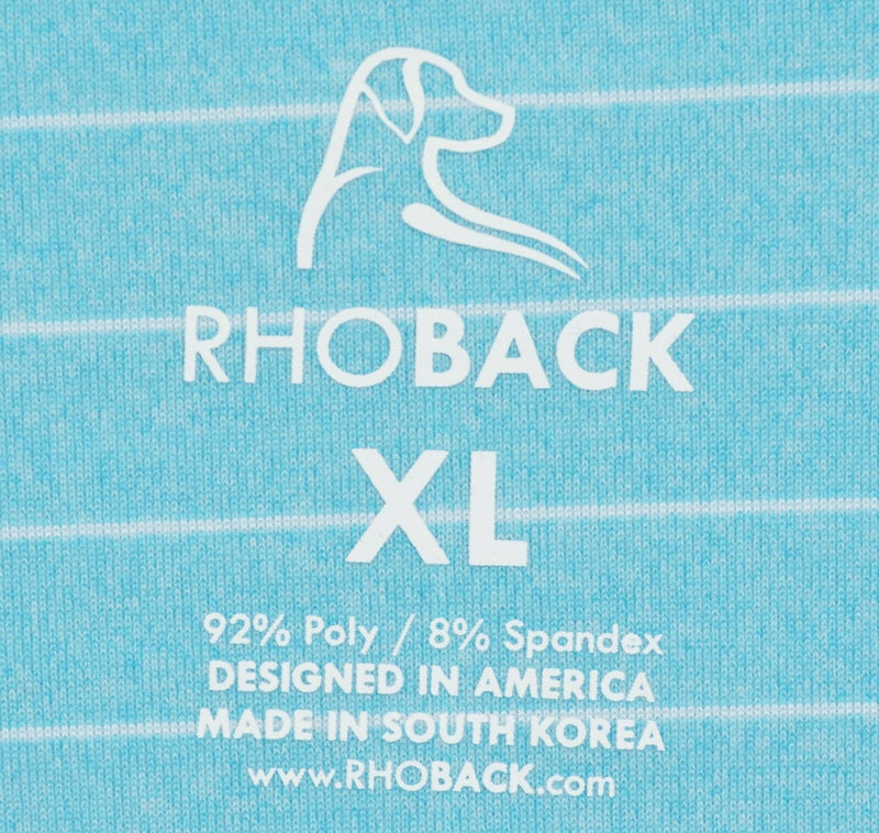 Rhoback Men's XL Aqua Blue Striped Dog Logo Polyester Wicking Golf Polo Shirt