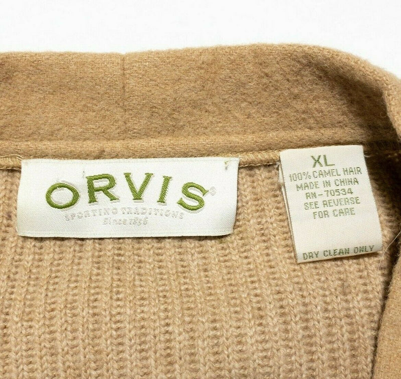 Orvis Camel Hair Cardigan Sweater Knit Tan V-Neck Button-Front Men's XL