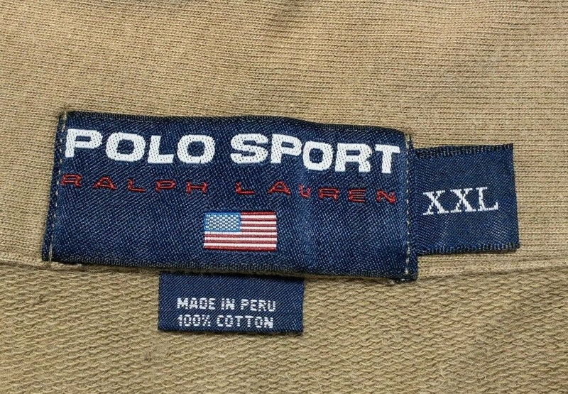 Polo Sport Ralph Lauren Sweatshirt Men's 2XL Solid Brown Flag Logo 1/4 Zip