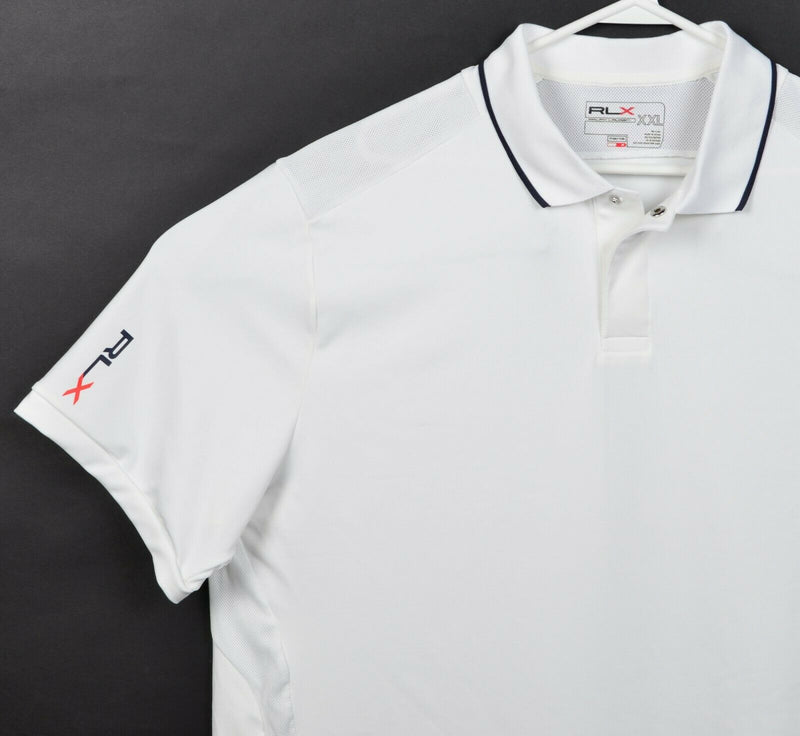RLX Ralph Lauren Men's 2XL Solid White Vented Snap Collar Wicking Golf Polo
