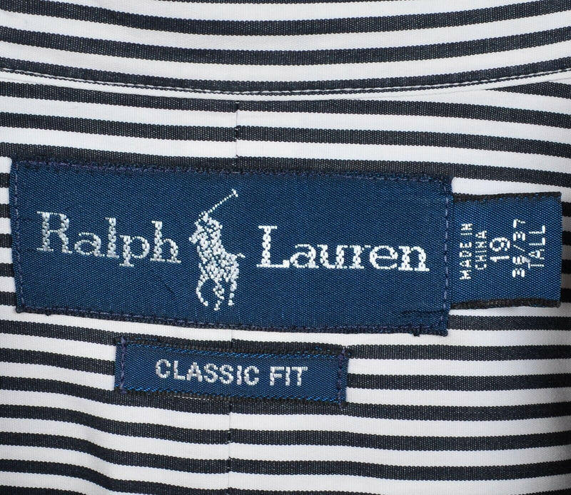 Polo Ralph Lauren Men 19 36/37 Tall Classic Fit Black Striped Button-Down Shirt