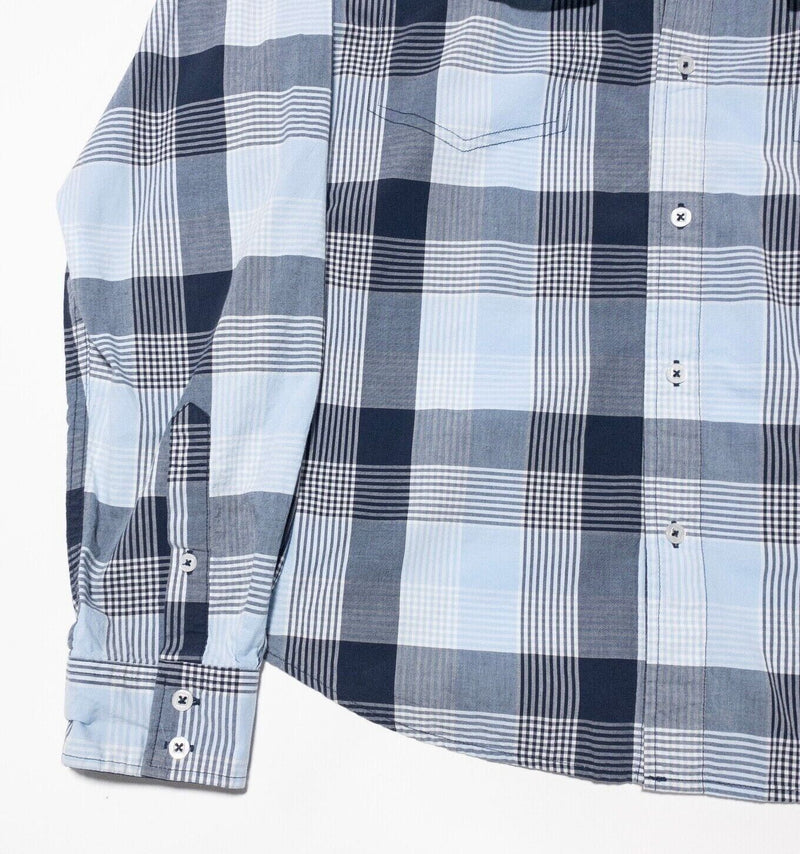 Marithe Francois Girbaud Shirt XL Men's Blue Check Assymetrical Long Sleeve