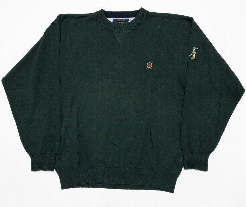 Vintage 90s Tommy Hilfiger Golf Men's Large Dark Green Lion Logo Knit Sweater