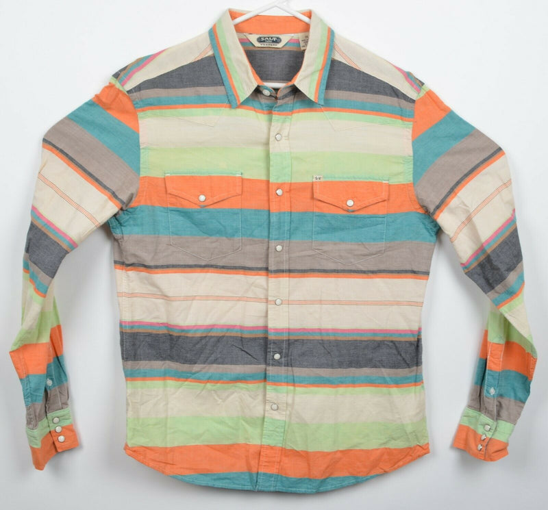 Salt Valley Western Men's Medium Pearl Snap Multi-Color Orange Striped Shirt