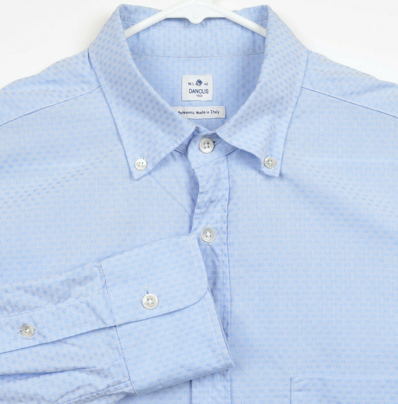 Danolis Men's Sz 16.5/42 Blue Polka Dot Made in Italy Button-Down Dress Shirt