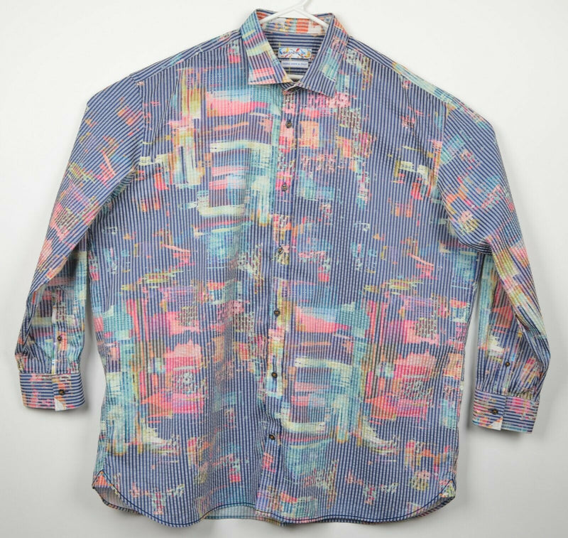Brandolini Men's 3XL Seersucker Multi-Color Abstract Striped Button-Front Shirt