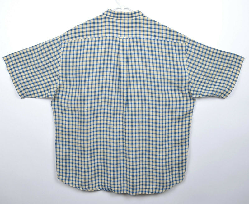 Haupt Germany Men's Sz 2XL 100% Linen Yellow Blue Plaid Check Short Sleeve Shirt