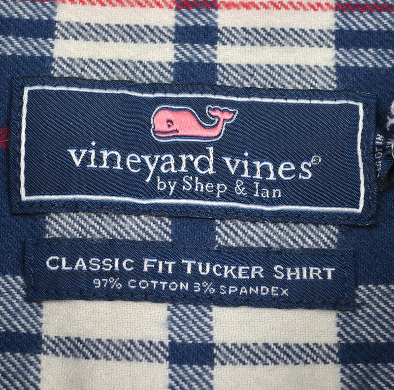 Vineyard Vines Men's Large Classic Fit Whale Navy Plaid Flannel Tucker Shirt