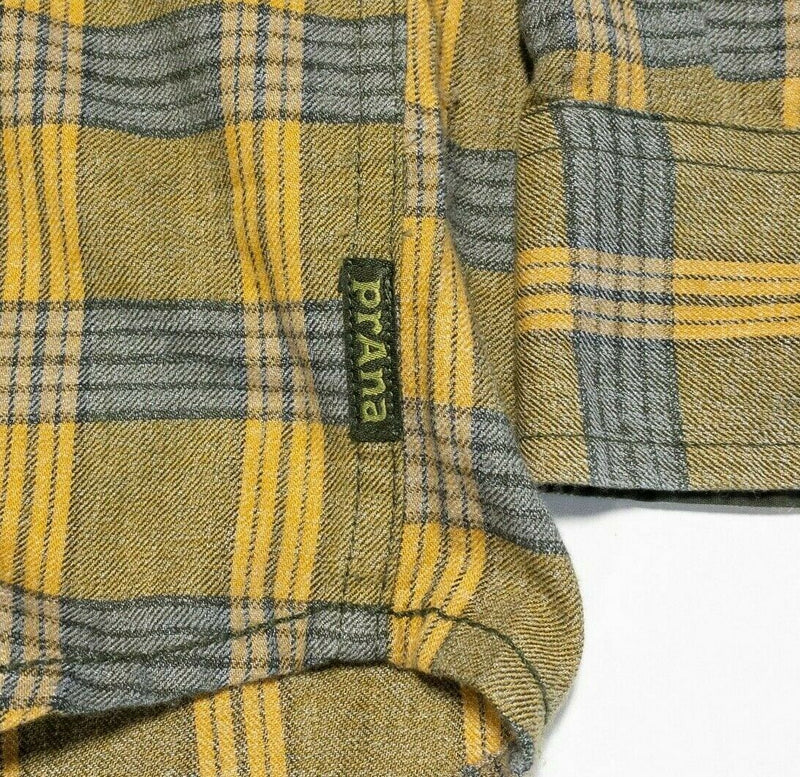 Prana Men's 2XL Organic Cotton Polyester Blend Flannel Shirt Yellow Plaid