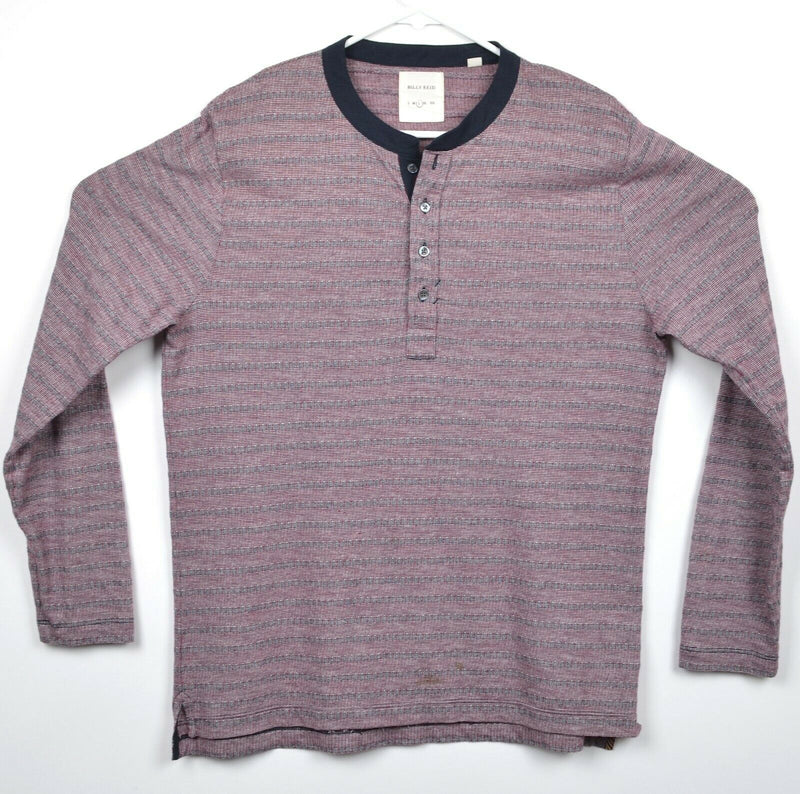 Billy Reid Men's Sz Large Henley Collar Red Textured Stripe Cotton Knit Shirt