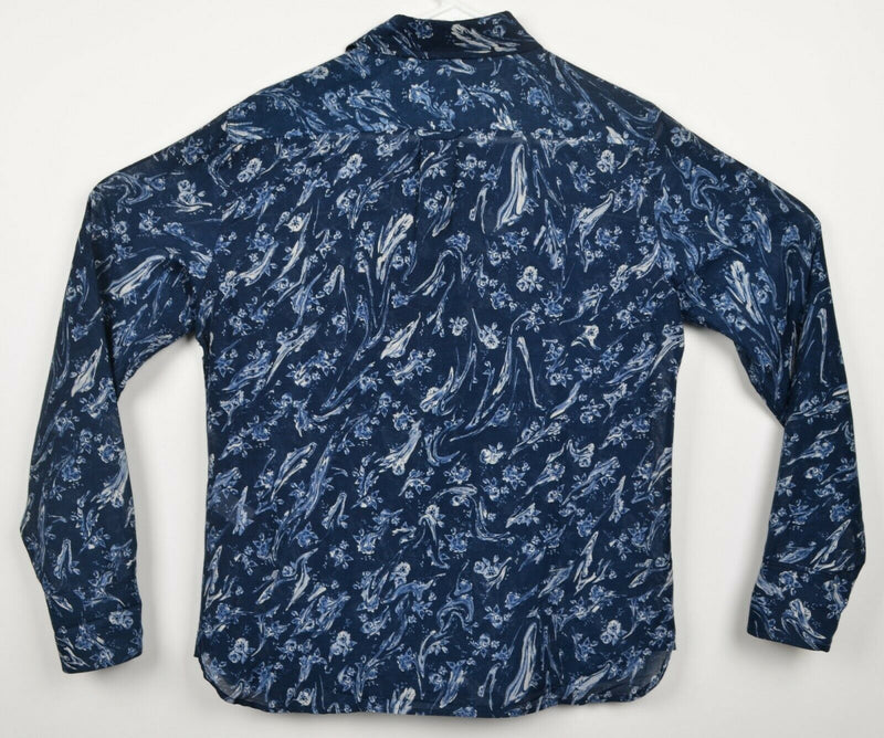Rag & Bone Men's Sz Medium Silk Blend Marbled Floral Navy Blue Lightweight Shirt