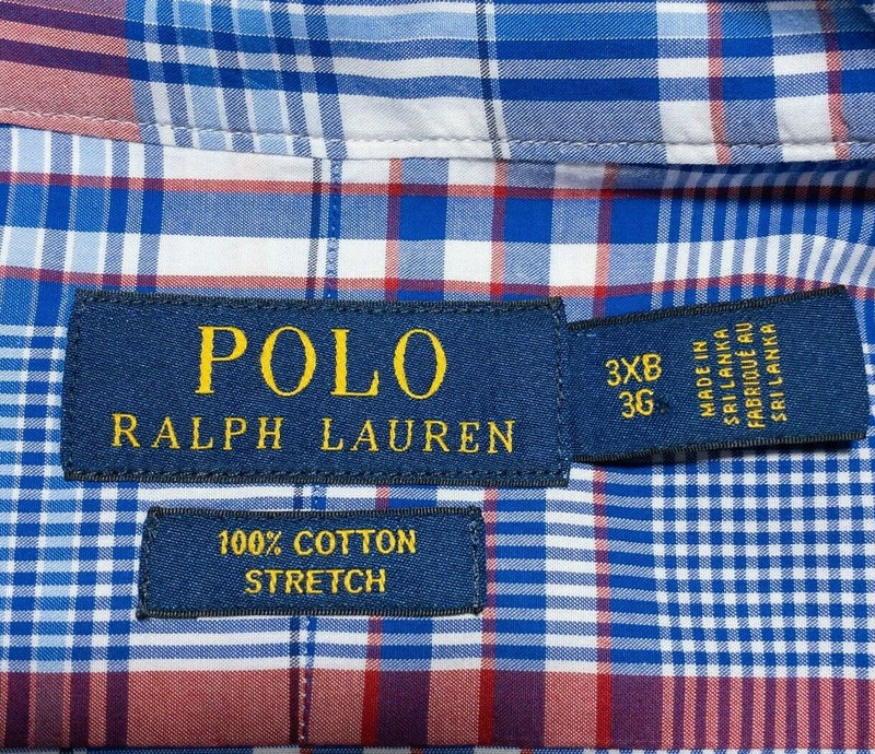 Polo Ralph Lauren 3XB Long Sleeve Shirt Men Stretch Blue Red Plaid Button-Front