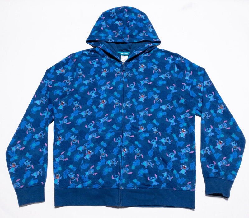 Disney Lilo & Stitch Hoodie Men's XL Full Zip Hooded Pattern Floral Blue