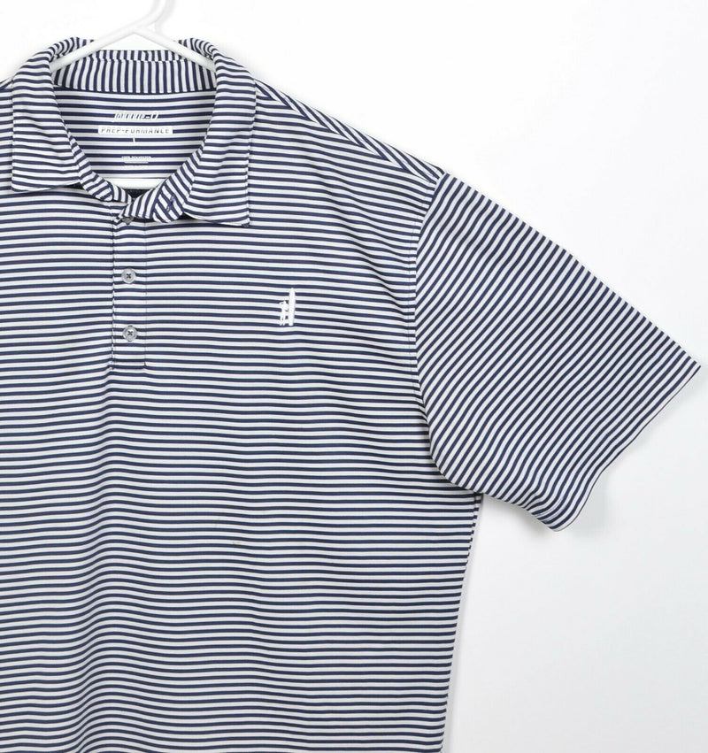 Johnnie-O Prep-Formance Men's Large Navy Blue Striped Wicking Golf Polo Shirt