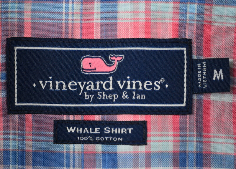 Vineyard Vines Men's Medium "Whale Shirt" Pink Blue Plaid Button-Down Shirt