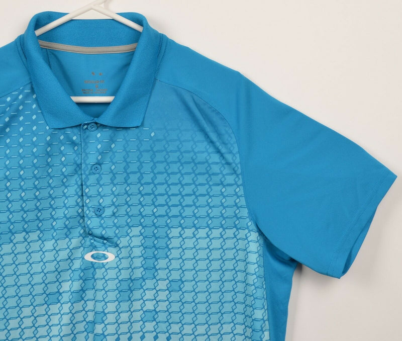 Oakley Hydrolix Men's Large Regular Fit Blue Geometric Wicking Golf Polo Shirt