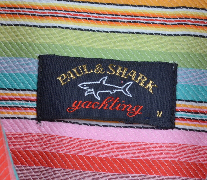 Paul & Shark Yachting Shirt Men's Medium Multi-Color Striped Orange Pink Button