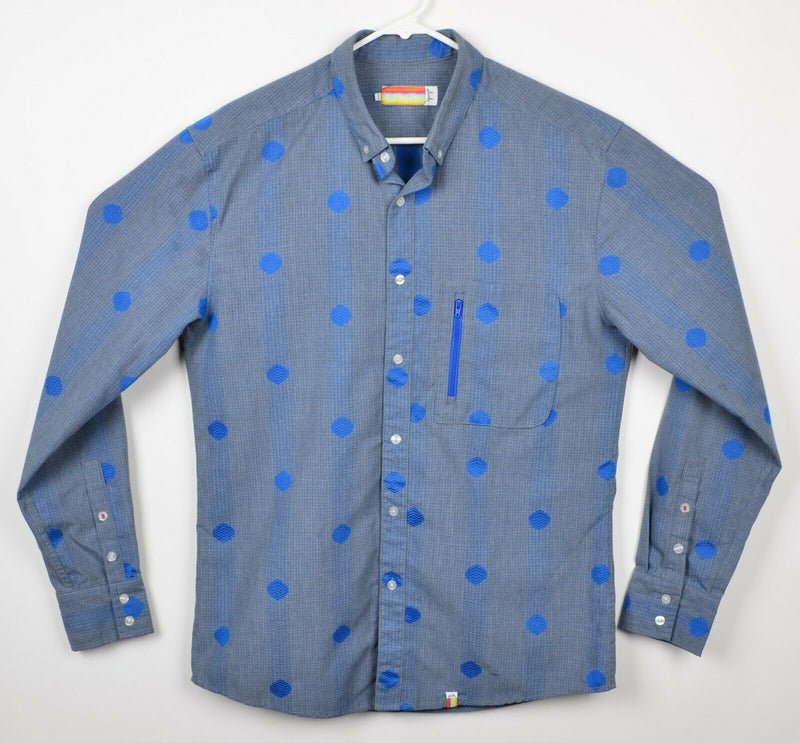 SLVDR Men's Sz Large Blue Polka Dot Polyester Long Sleeve Zip Pocket Shirt